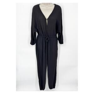 Enza Costa Women's Cotton Long Sleeves Gauze Jumpsuit NEW Size 1/S Black